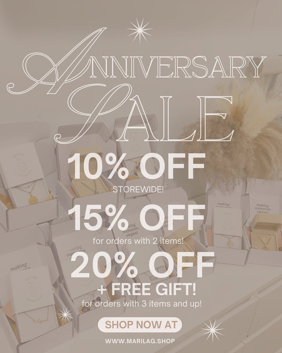 6th anniversary celebration flat lay with Marilag jewelry pieces